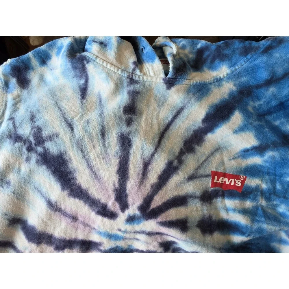 Levi's Hoodie S Blue White Tie-Dye Cotton Casual Retro Pullover Sweatshirt